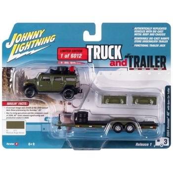 Johnny Lightning 1:64 Hummer H2 2004 moss green with Open Trailer